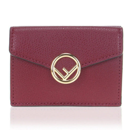 Calf Leather F Logo Barola Red Micro Trifold Wallet