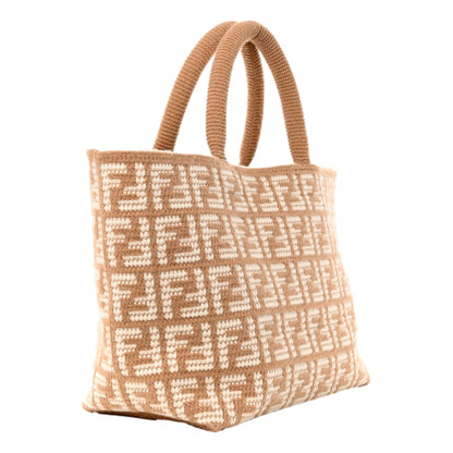 FF Cammello Beige Knitted Cashmere Large Shopper Tote Bag