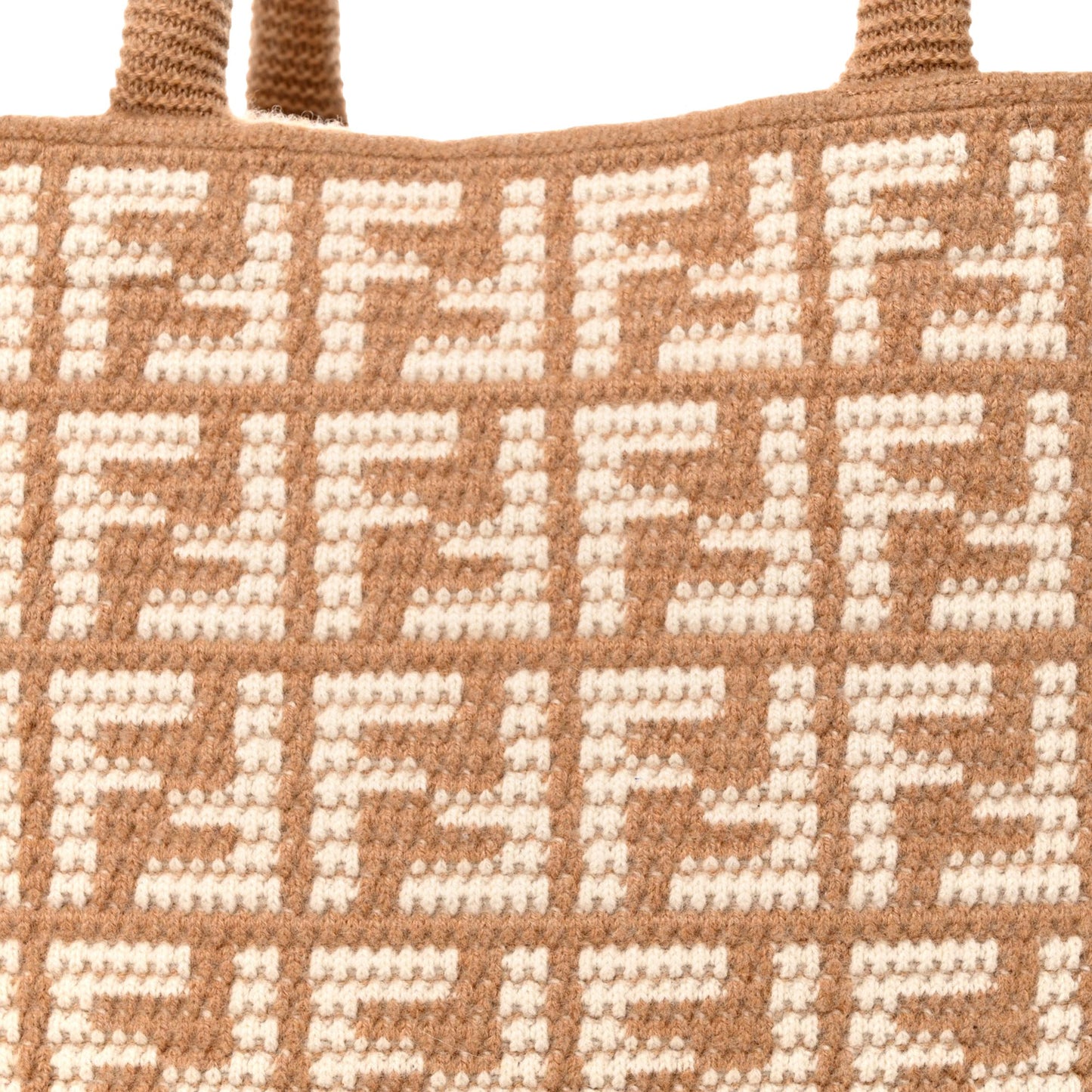 FF Cammello Beige Knitted Cashmere Large Shopper Tote Bag