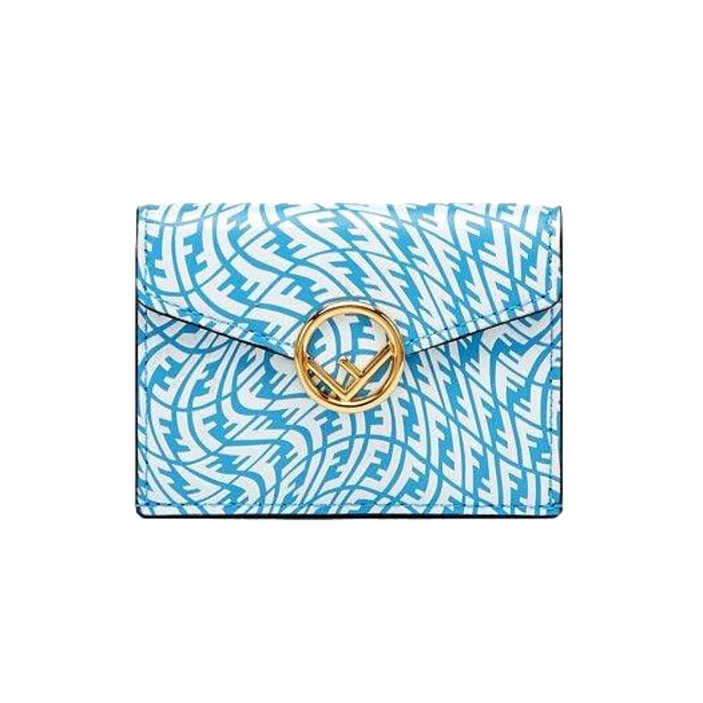 F is Cyber Blue Leather Vertigo Print Small Trifold Wallet