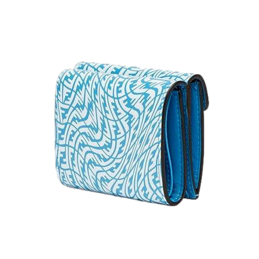 F is Cyber Blue Leather Vertigo Print Small Trifold Wallet