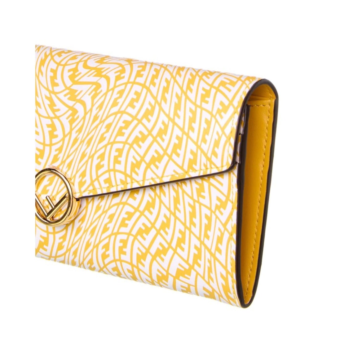 F is Yellow Leather Vertigo Print Long Wallet