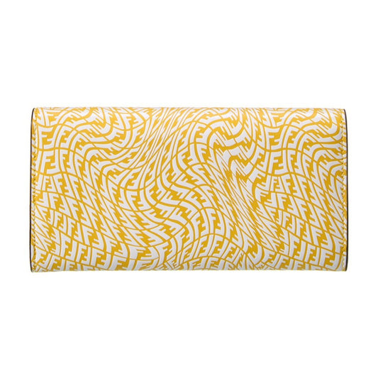 F is Yellow Leather Vertigo Print Long Wallet