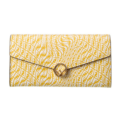 F is Yellow Leather Vertigo Print Long Wallet