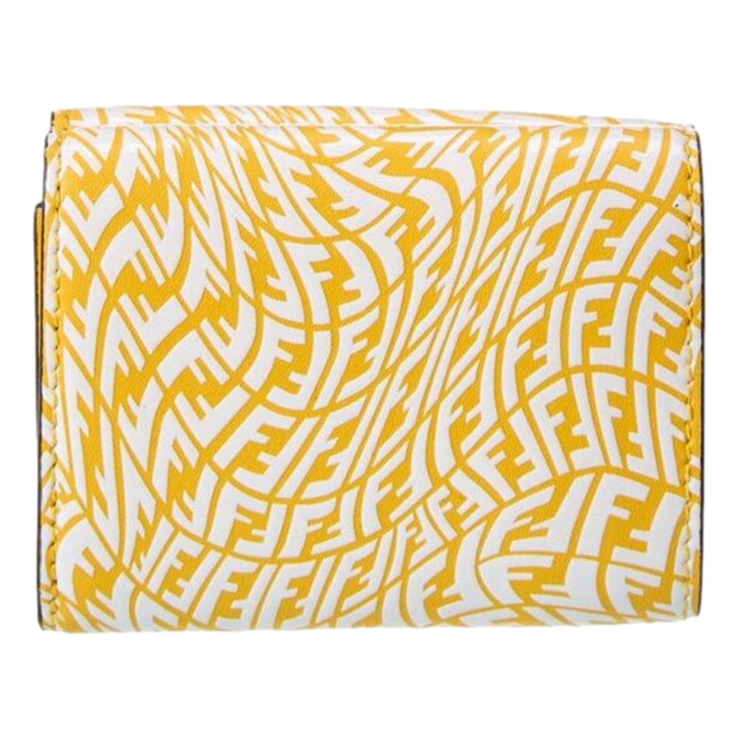 F is Yellow Leather Vertigo Print Small Trifold Wallet