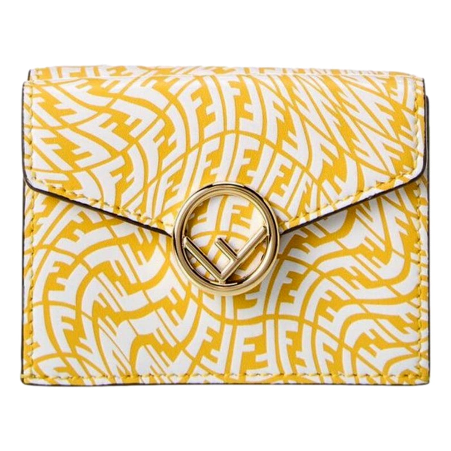 F is Yellow Leather Vertigo Print Small Trifold Wallet