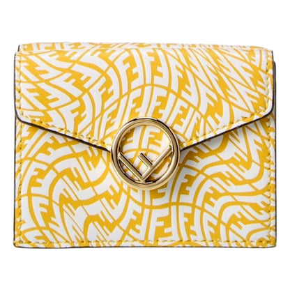 F is Yellow Leather Vertigo Print Small Trifold Wallet