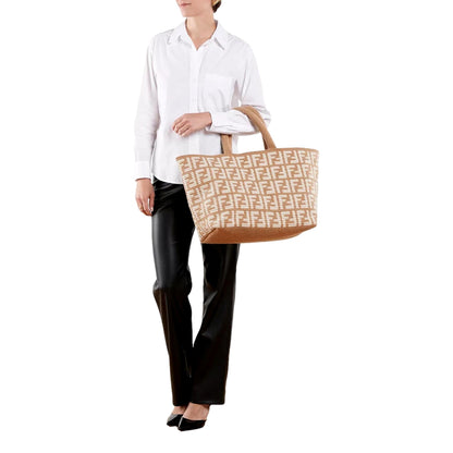 FF Cammello Beige Knitted Cashmere Large Shopper Tote Bag