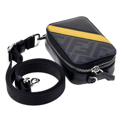 FF Diagonal Stripe Black Mini Camera Crossbody Bag