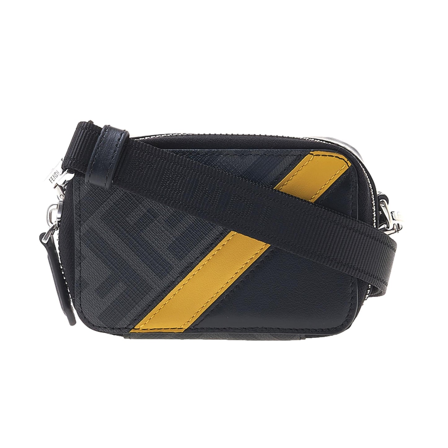 FF Diagonal Stripe Black Mini Camera Crossbody Bag