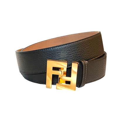 FF Logo Ebano Brown Pebbled Leather Belt 105