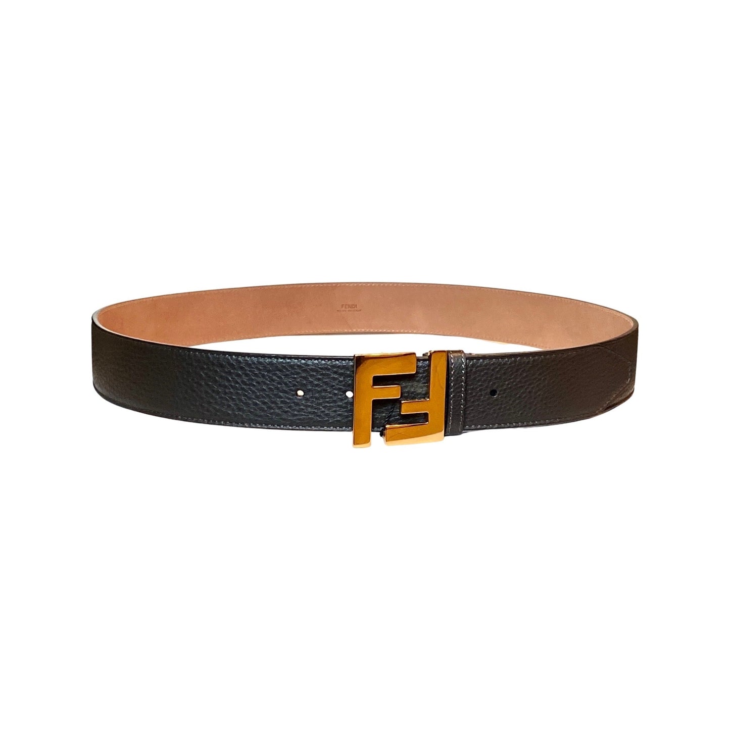 FF Logo Ebano Brown Pebbled Leather Belt 105