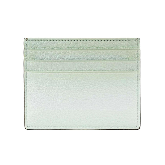 FF Logo Light Gray and Blue Pebbled Calf Leather Card Case Wallet