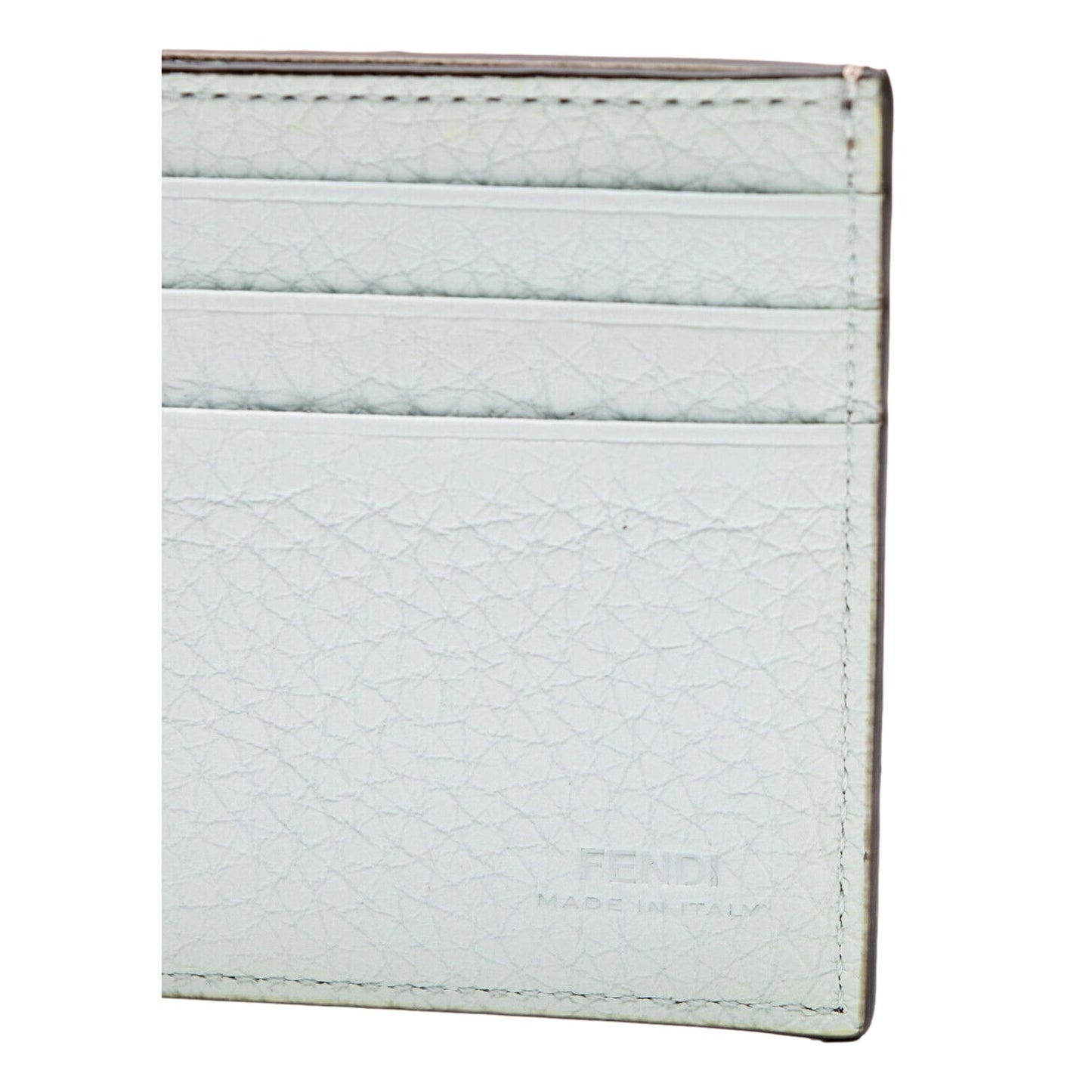 FF Logo Plaque Light Gray and Blue Pebbled Calf Leather Bifold Wallet