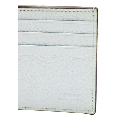 FF Logo Plaque Light Gray and Blue Pebbled Calf Leather Bifold Wallet