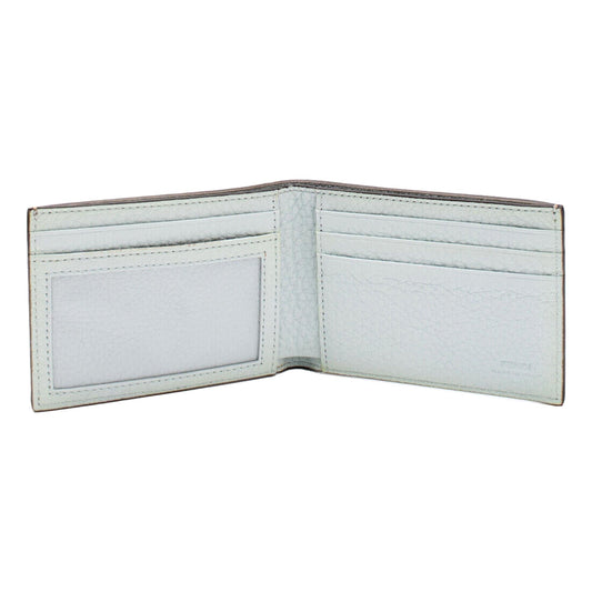 FF Logo Plaque Light Gray and Blue Pebbled Calf Leather Bifold Wallet