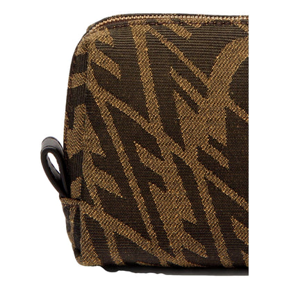 FF Vertigo Brown Canvas Small Travel Beauty Pouch Clutch Bag