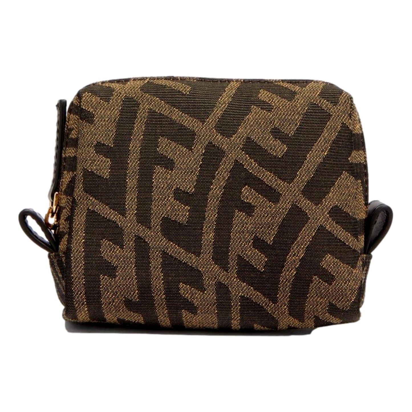 FF Vertigo Brown Canvas Small Travel Beauty Pouch Clutch Bag