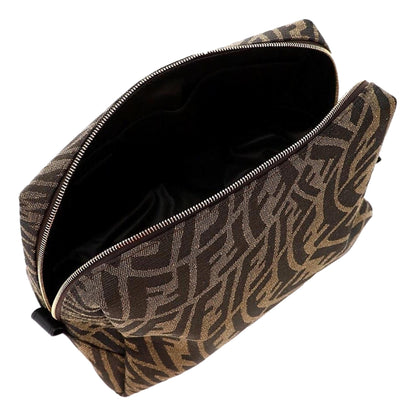 FF Vertigo Brown Canvas Small Travel Beauty Pouch Clutch Bag