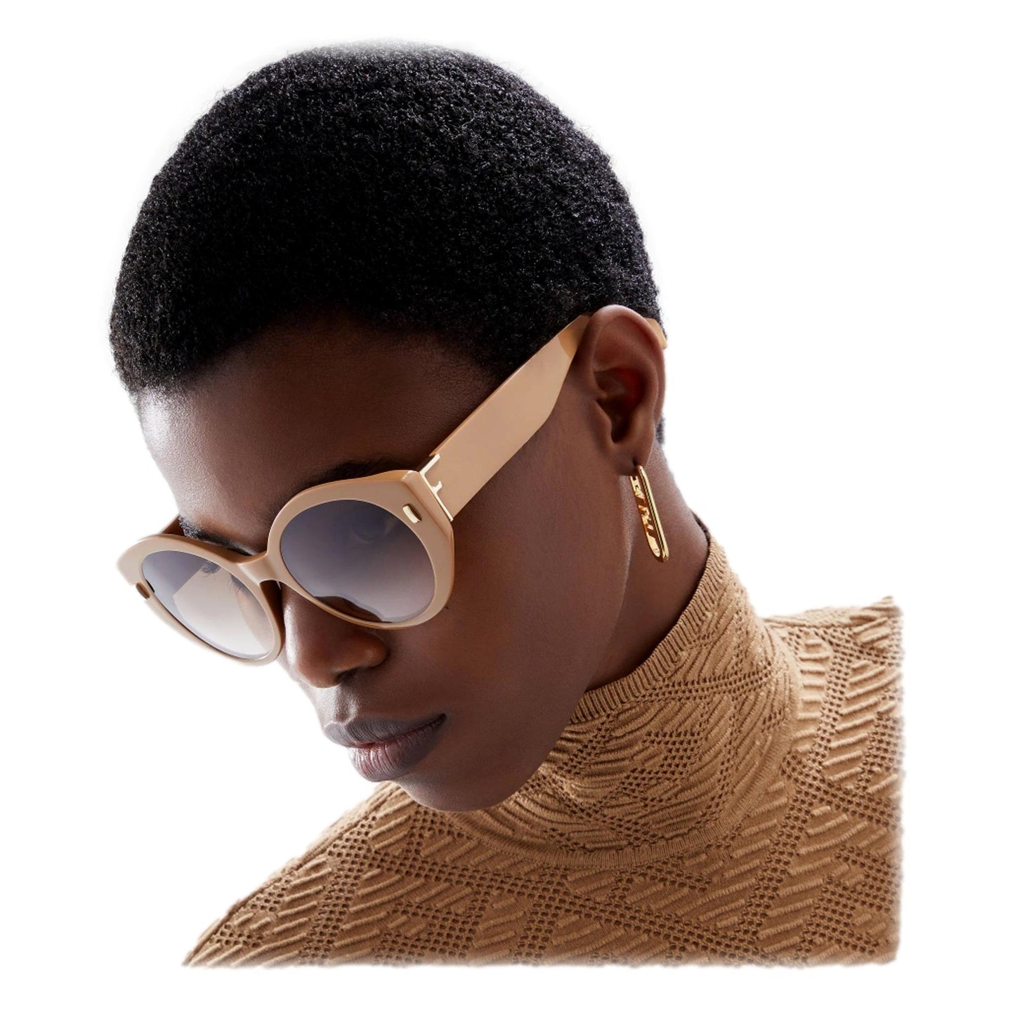 First Dark Beige Acetate Round Frame Tinted Sunglasses