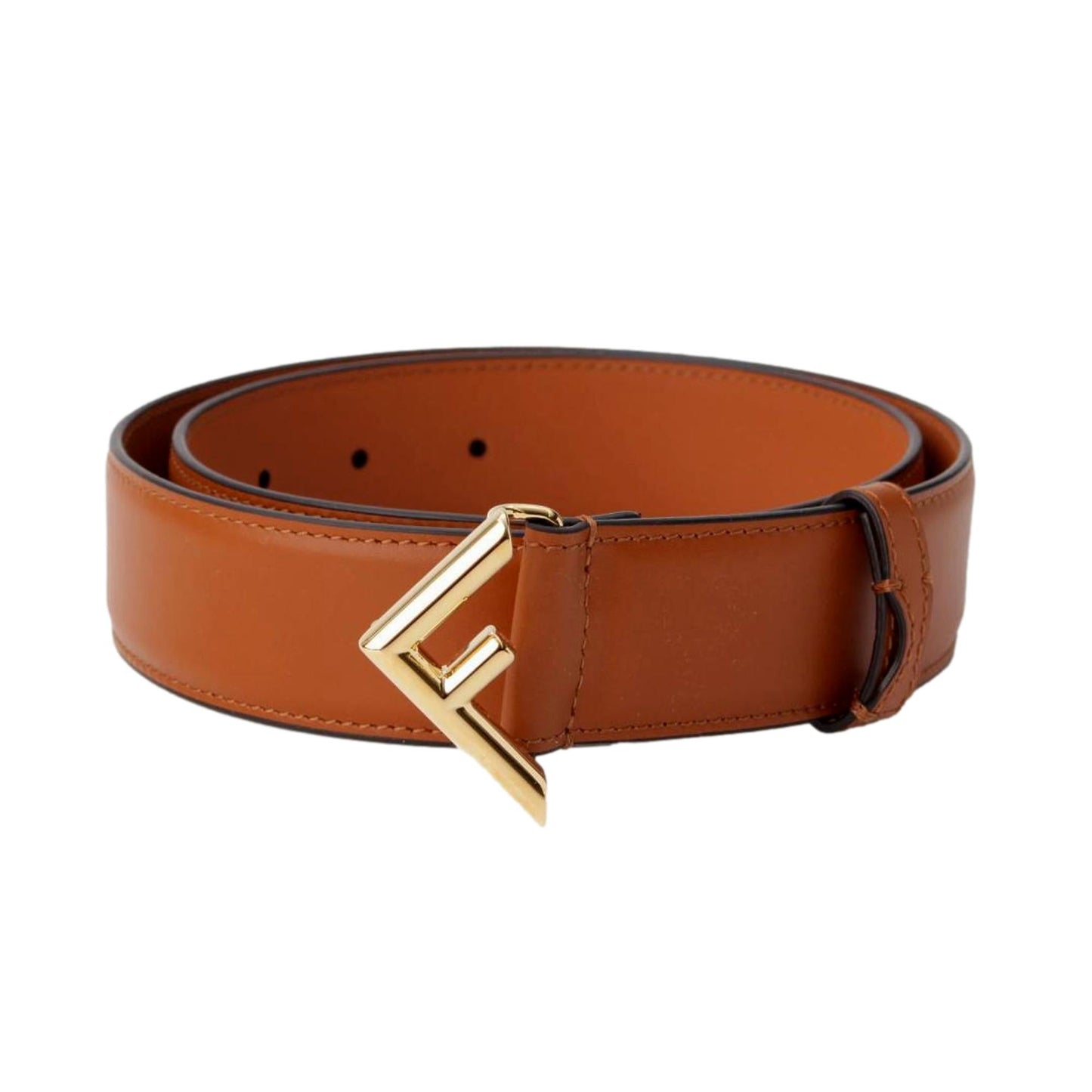 First Gold Logo Cuoio Brown Calf Leather Belt Size 90