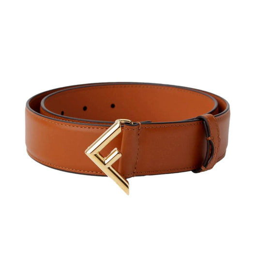 First Gold Logo Cuoio Brown Calf Leather Belt Size 90