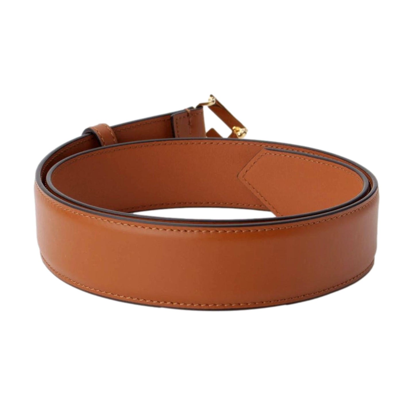 First Gold Logo Cuoio Brown Calf Leather Belt Size 90