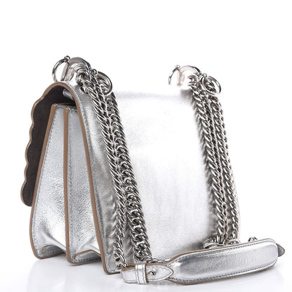 Kan I Metallic Silver Calfskin Scalloped Studded Bag