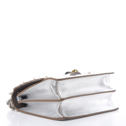 Kan I Metallic Silver Calfskin Scalloped Studded Bag