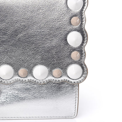 Kan I Metallic Silver Calfskin Scalloped Studded Bag