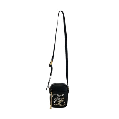 Karligraphy Studded Black Leather Small Crossbody Bag