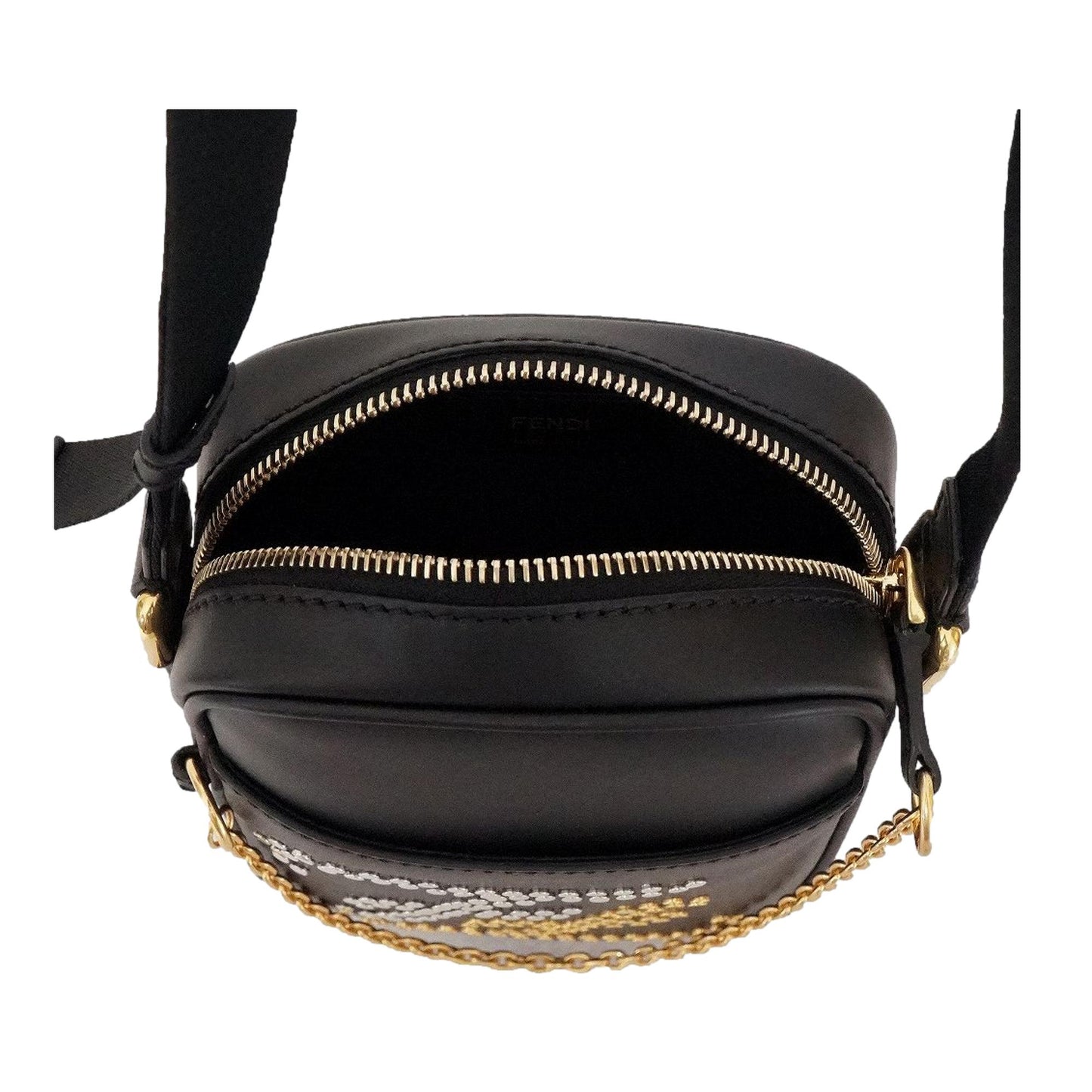 Karligraphy Studded Black Leather Small Crossbody Bag