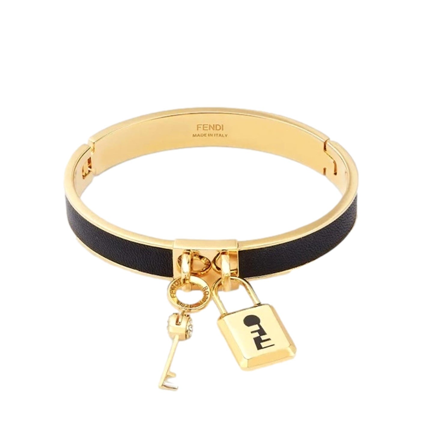 Master Key Black Leather Gold Small Bracelet