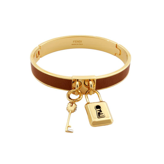 Master Key Brandy Leather Gold Medium Bracelet