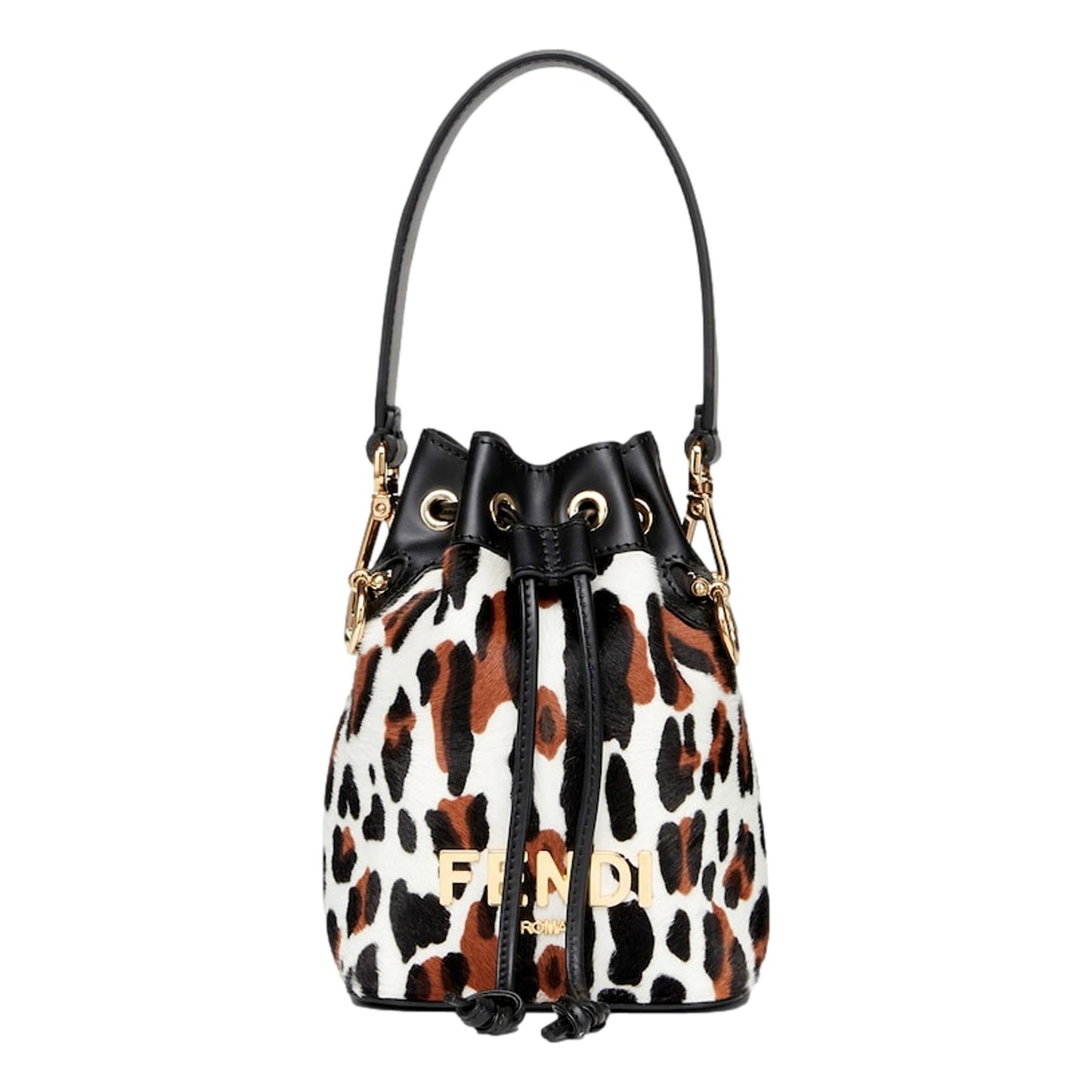 Mon Tresor Animal Print Sheepskin Mini Crossbody Bucket Bag