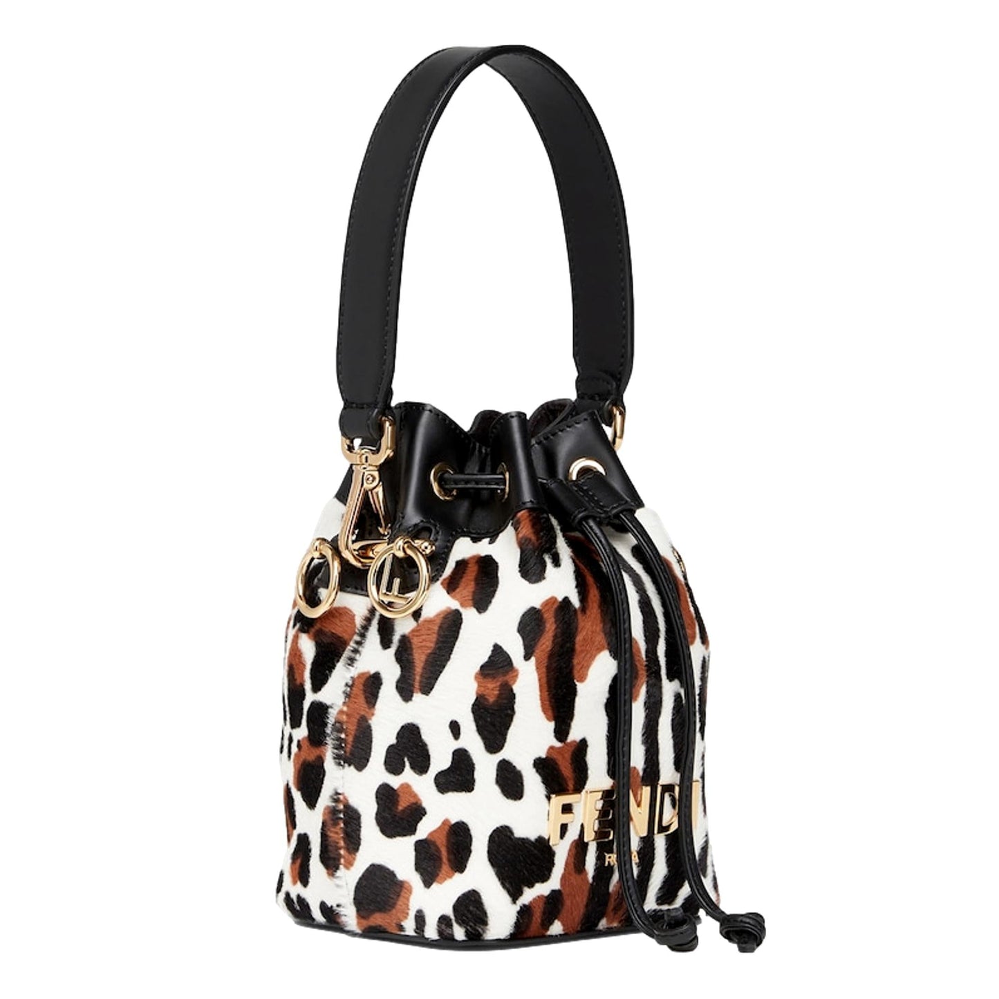 Mon Tresor Animal Print Sheepskin Mini Crossbody Bucket Bag