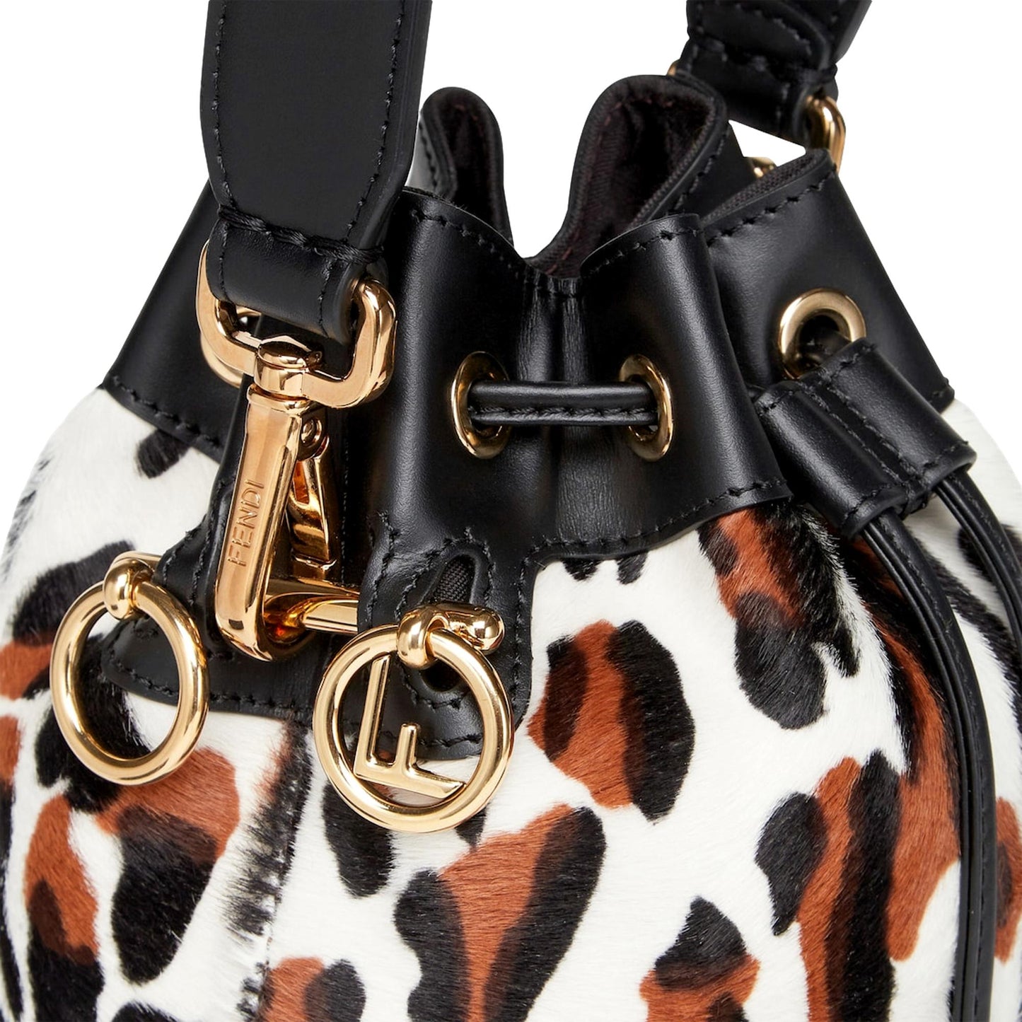 Mon Tresor Animal Print Sheepskin Mini Crossbody Bucket Bag