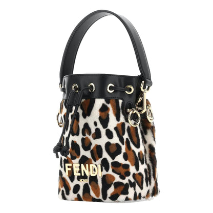 Mon Tresor Animal Print Sheepskin Mini Crossbody Bucket Bag