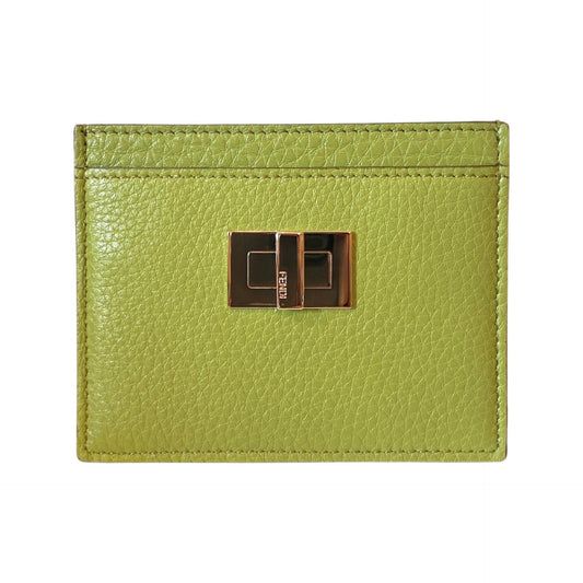 Peekaboo Kiwi Green Grained Leather Card Case Wallet