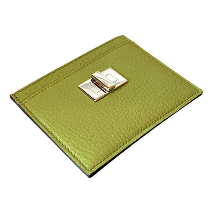 Peekaboo Kiwi Green Grained Leather Card Case Wallet