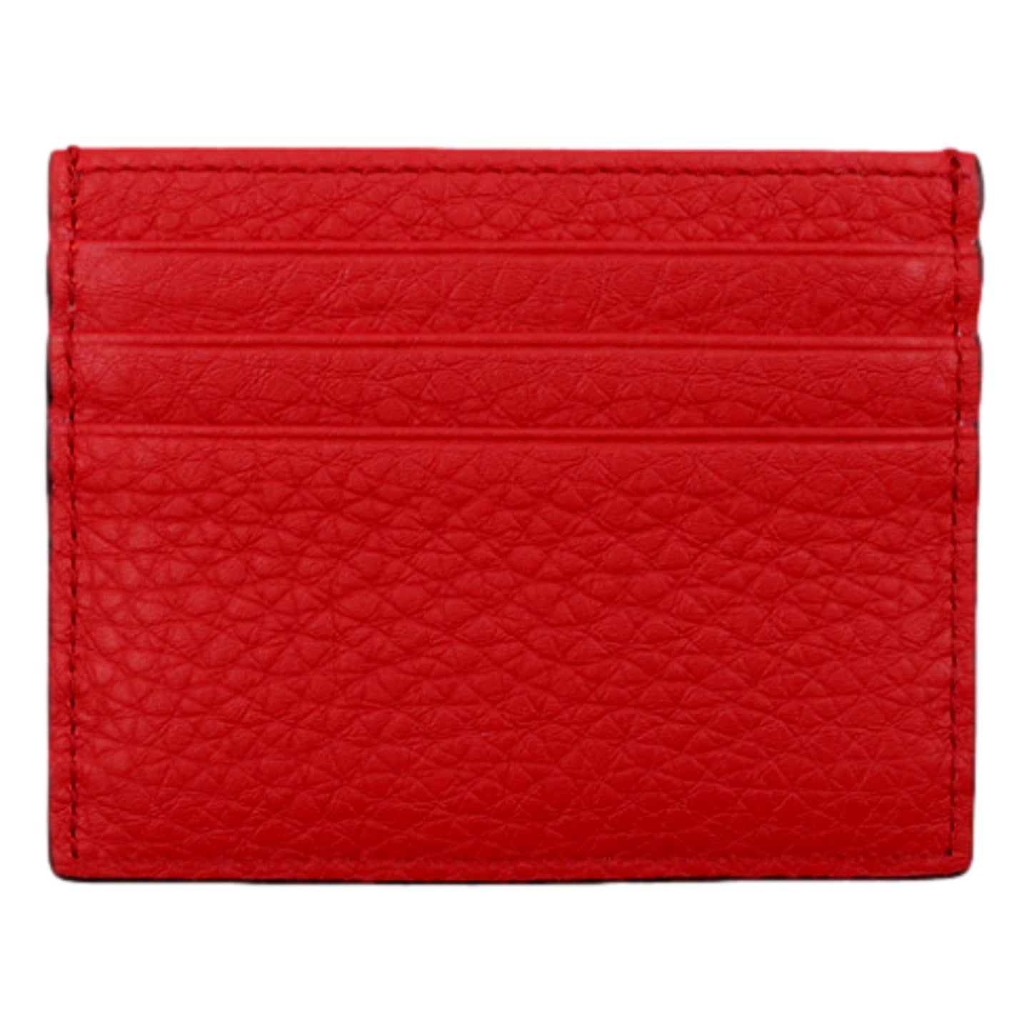 Red Calfskin Grained Leather Logo Card Case Wallet