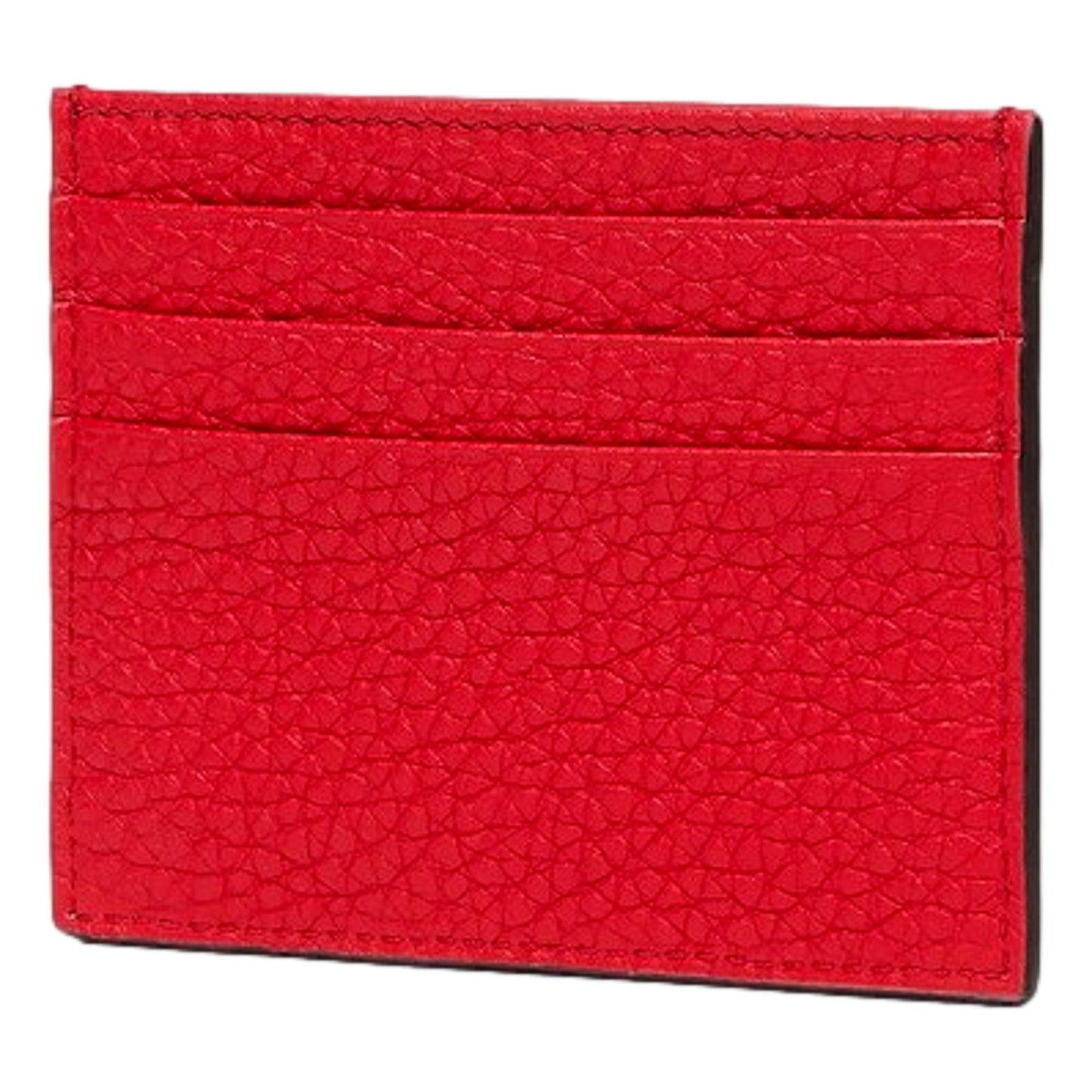 Red Calfskin Grained Leather Logo Card Case Wallet