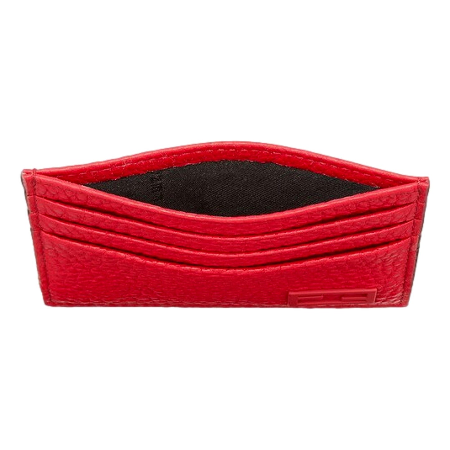 Red Calfskin Grained Leather Logo Card Case Wallet