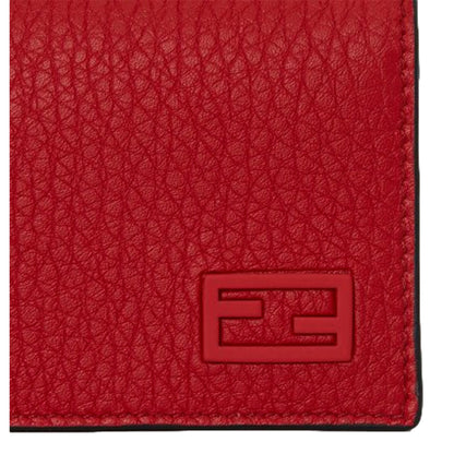 Red Grained Leather Baguette Logo Card Case Wallet