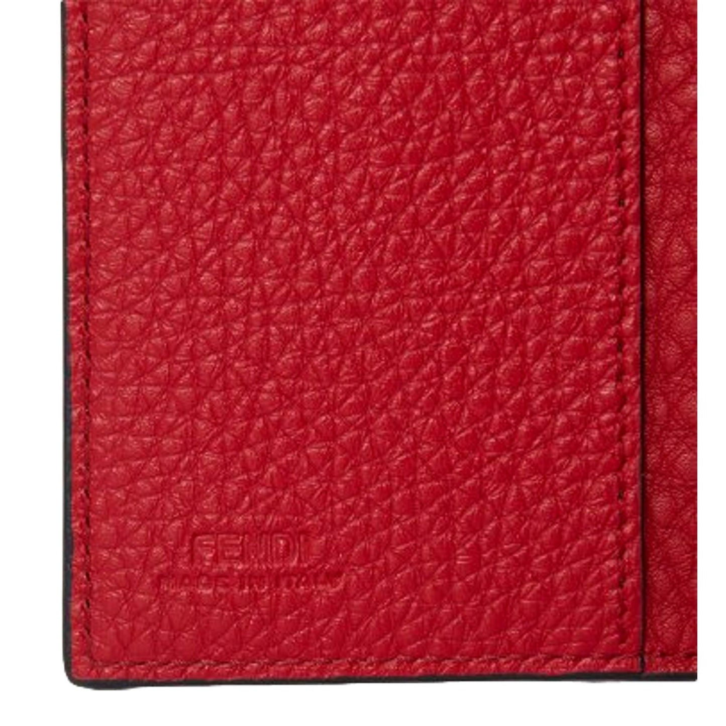 Red Grained Leather Baguette Logo Card Case Wallet