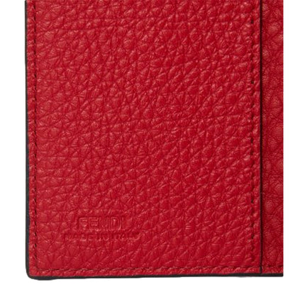 Red Grained Leather Baguette Logo Card Case Wallet