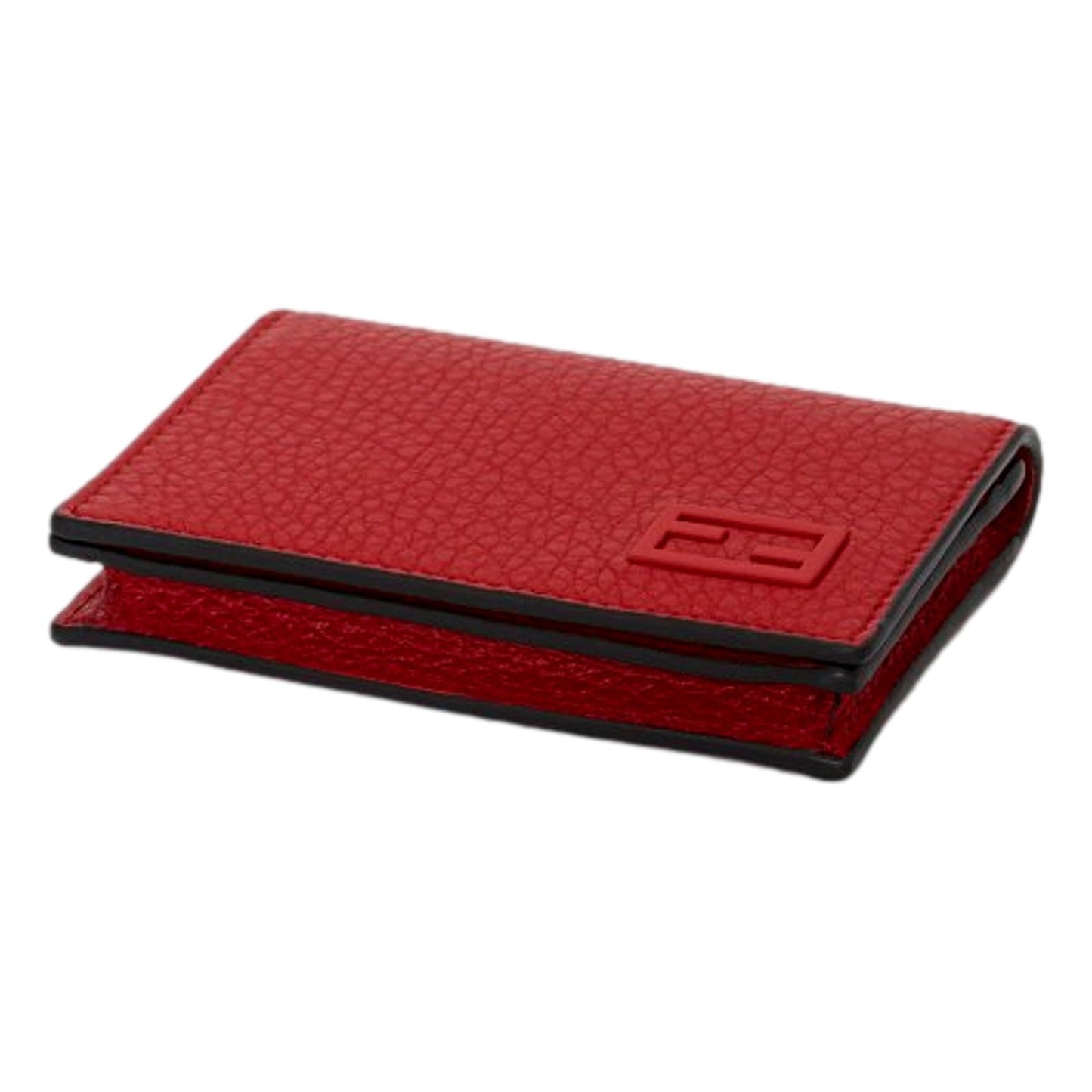 Red Grained Leather Baguette Logo Card Case Wallet