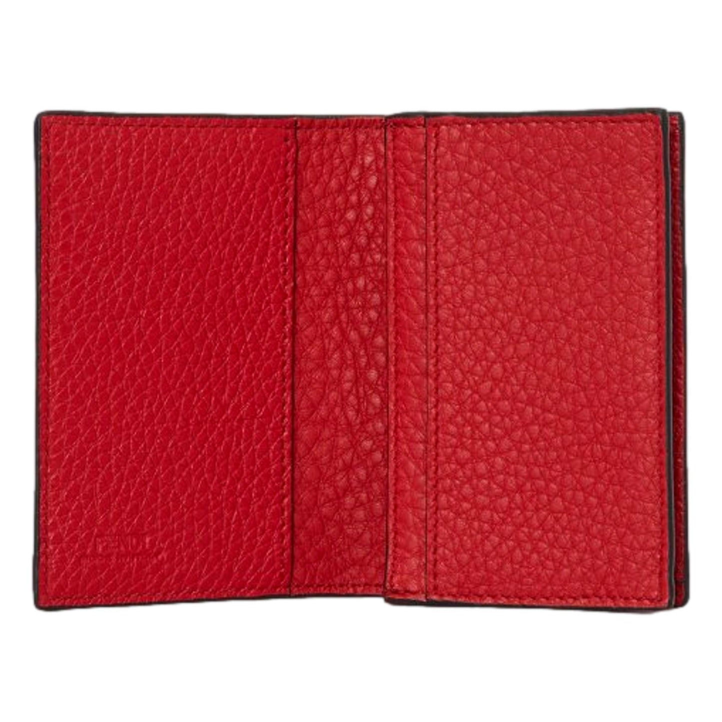 Red Grained Leather Baguette Logo Card Case Wallet