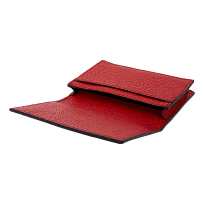 Red Grained Leather Baguette Logo Card Case Wallet