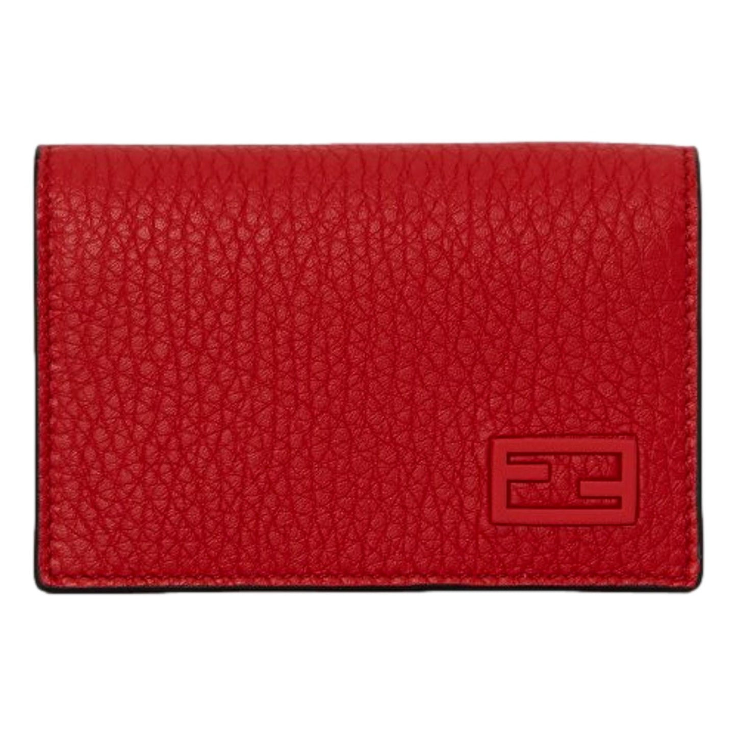 Red Grained Leather Baguette Logo Card Case Wallet